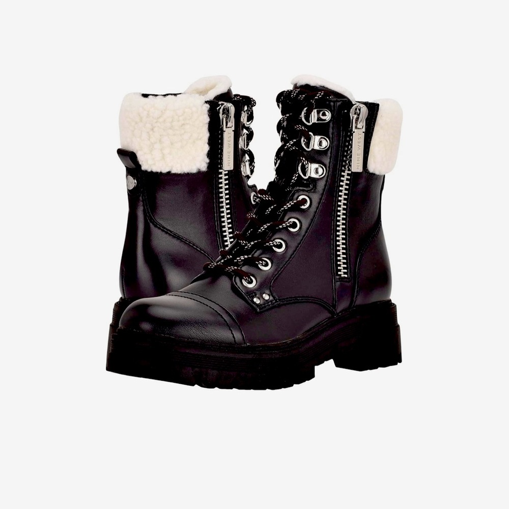 Nine West Pike3 Black Zip Closure Leather Ankle Boots, Size 10M, New In Box